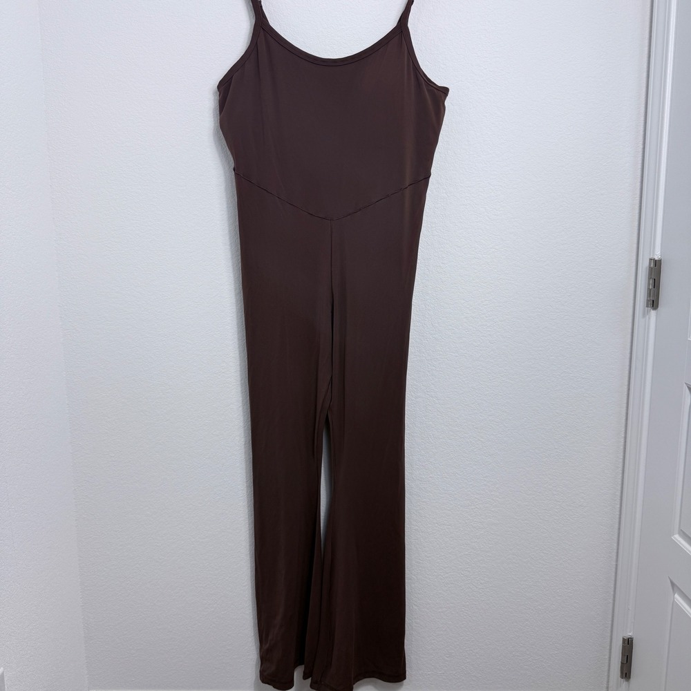 Aerie Offline Brown Flare Leg Jumpsuit Adjustable Spaghetti Straps Stretch - Picture 2 of 9